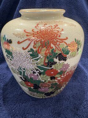 🌸 Vintage Sato Gordon Asahi Japan Vase – Hand Painted – Gold Accent Crackle 🌸